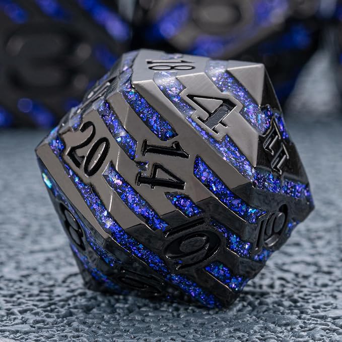 Anitque Metal Dice D&D, Metal Glitter Stripe Dice 7pcs Set by Maywin