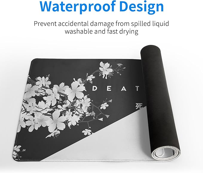 Black and White Mouse Pad 31.5 X 11.8 Inch Japanese Cherry Blossom Extended - Image 4