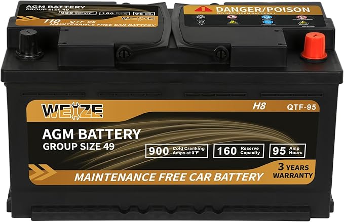 Weize Platinum AGM Battery BCI Group 49-12v 95ah H8 Size 49 Automotive Battery by WEIZE