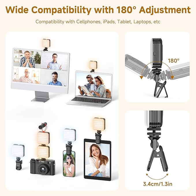 80 LED Selfie Light with 3 Modes, Portable Phone Light with Clip & 1/4 in Screw - Image 4