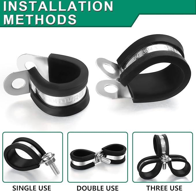 50PCS Cable Clamps 1-1/2 Inch 304 Stainless Steel Cable Clamps Rubber Coated - Image 4