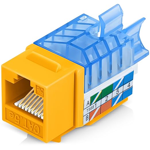 Everest 45° Angled RJ45 Cat5e Keystone Jacks 50-Pack in Yellow by EverestMediaSolutions