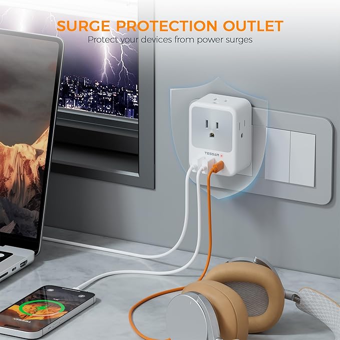 Surge Protector Wall Outlet Extender, TESSAN Multi Plug Outlet Splitter - Image 3