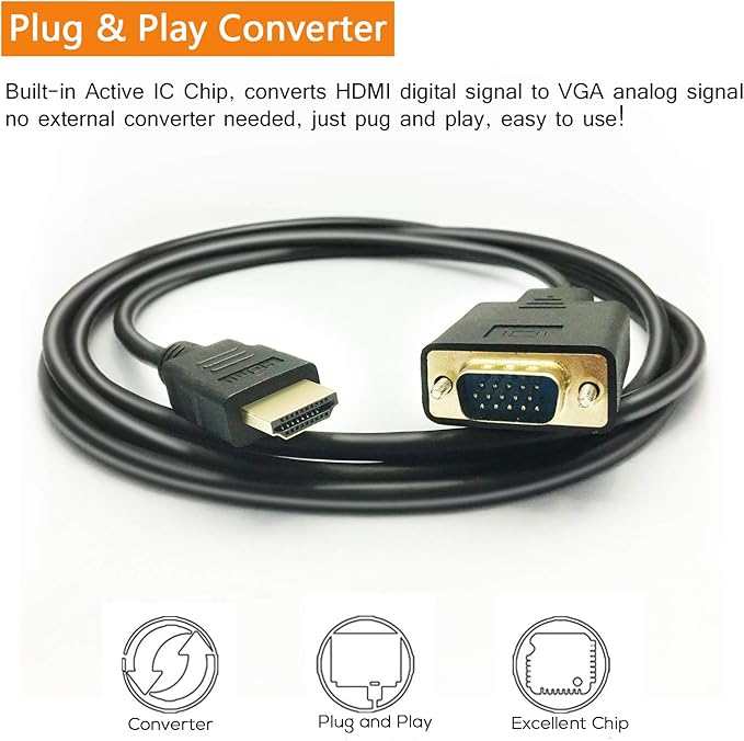 HDMI to VGA Cable, 1080P HDMI Male to VGA Male M/M Video Converter Cord Adapter - Image 4