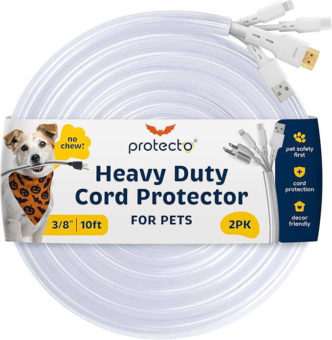 PROTECTO 2-Pack Heavy Duty Cord Protectors from Pets No Chew Solution, 10ft by PROTECTO