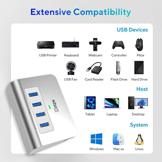 USB 3.0 Hub, Aluminum 4 Port USB Data Hub 3.0 Multi USB Port Expander Dongle - Image 8