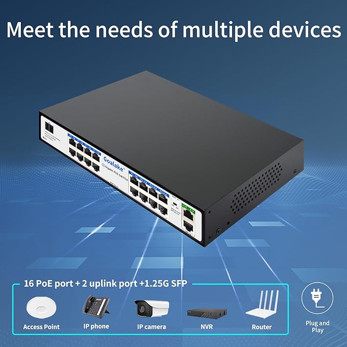 PoE Switch with 16 Gigabit PoE+ @240W Built-in Power, 2 Uplink Gigabit Port + 1 - Image 8
