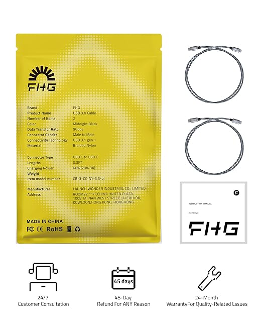 FHG USB C to USB C Cable 3.3FT 2Pack, PD 60W/3A USB C to USB C Fast Charging - Image 7