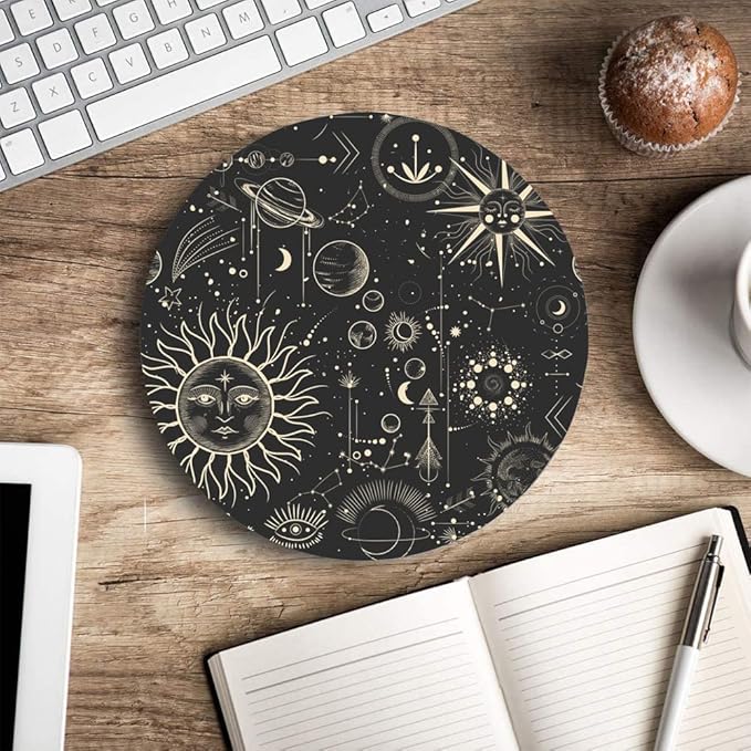 Round Mouse Pad, Celestial Pattern Sun and Moon Mouse Pad, Washable Gaming - Image 5