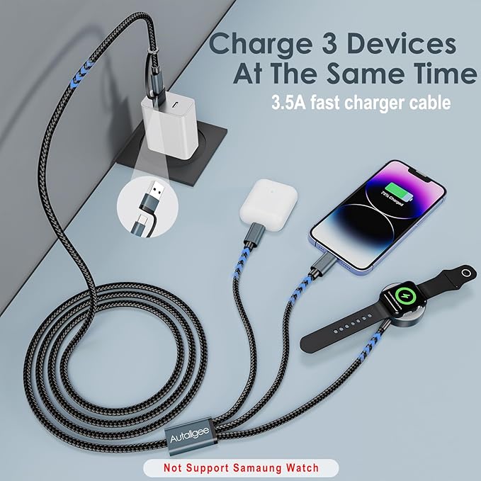 Travel Essentials for Apple Watch Charger, 3 in 2 USB C Cable for Multi - Image 4