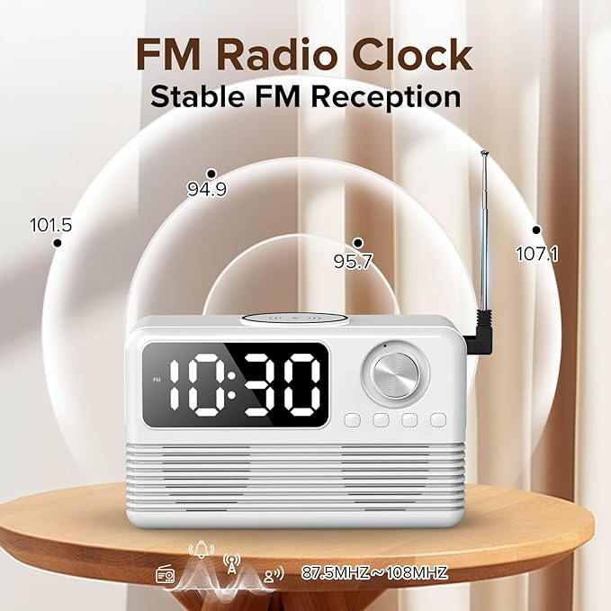 15W Fast Wireless Charger with Bluetooth Speaker and Alarm Clock Radio - Image 5