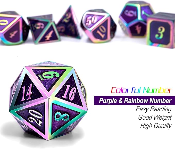 Purple Metal Dice Set D&D, DNDND 7 Die Enamel Polyhedral DND Dice Set - Image 4
