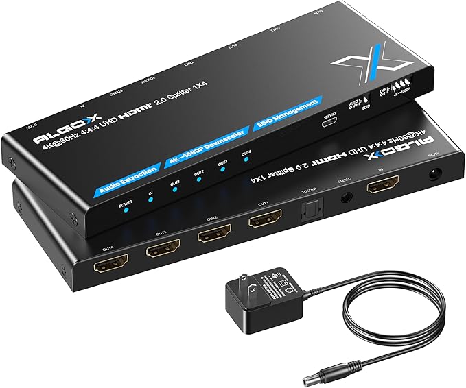 4K HDMI Splitter 1x4 with Audio Extractor, Downscaler & EDID, 4K@60Hz HDR HDMI by Unknown