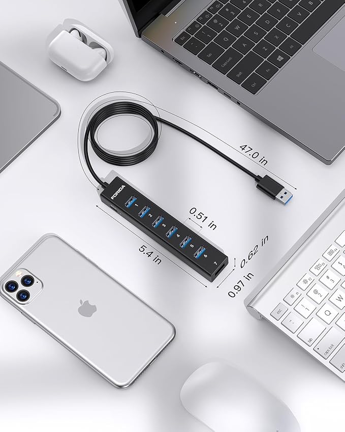 FORIDA Aluminum Alloy 8 Port USB Hub Long Cable USB Splitter - Image 6