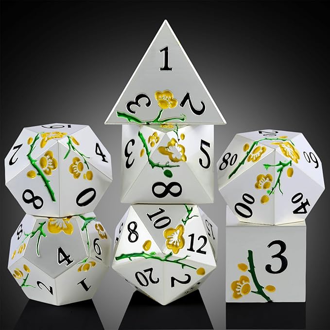 Silver Metal DND Dice, DNDND 7 PCS Heavy Flower Metallic D&D Dice Set - Image 6