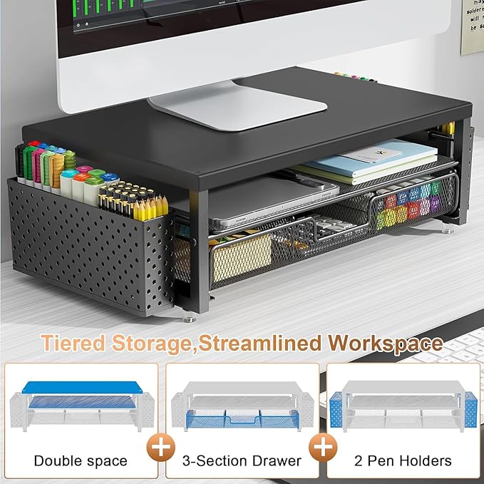 gianotter Wood Monitor Stand Riser, Office Desk Shelf Organizer, Desk Organizer - Image 3