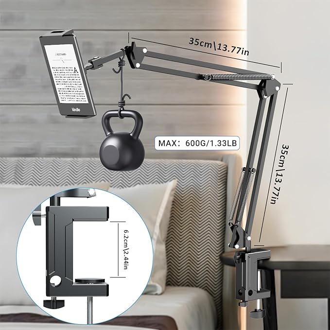 Metal Tablet Holder for Kindle Reading in Bed, Easy Adjust Hands Free Lazy Arm - Image 4