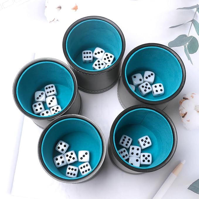 5 Pack PU Leather Dice Cups Felt Lining Quiet Shaker - Image 3
