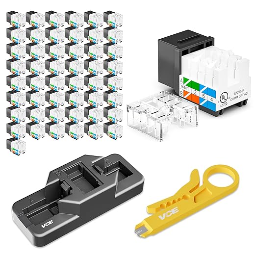 VCE RJ45 Cat6 Keystone Jacks UL Listed 50-Pack, UTP Ethernet Keystone Jacks by VCE