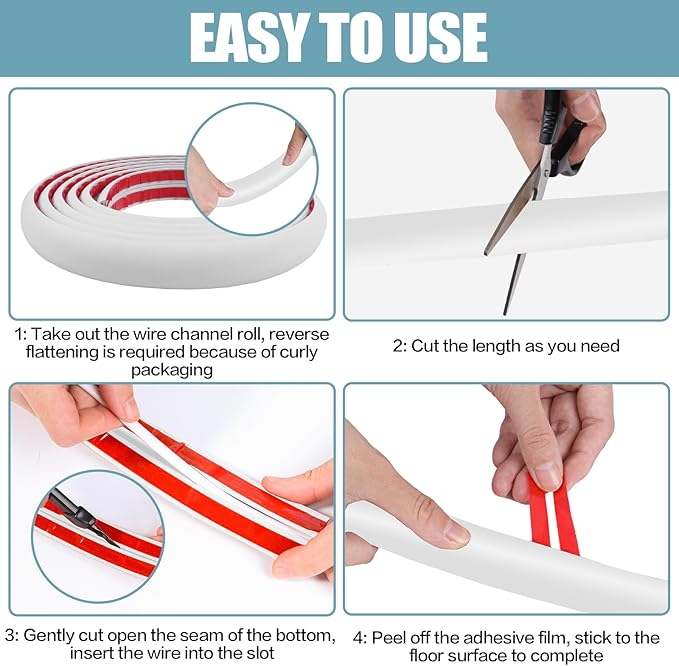 Floor Cord Cover Self Adhesive Cord Hider, 10FT Cable Management, Extension - Image 8
