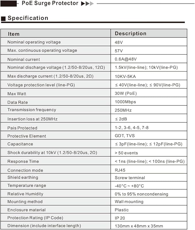 Gigabit PoE+ Ethernet Surge Protector 10KV Lightning Suppressor LAN Network - Image 2