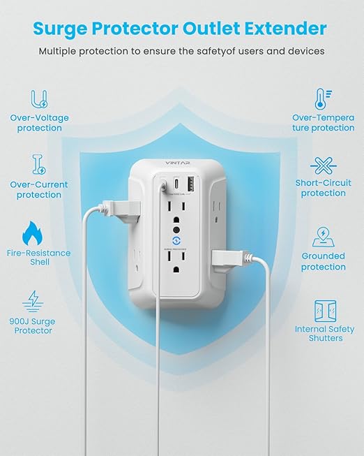 Surge Protector Outlet Extender, VINTAR 6 Outlet Splitter - Image 6