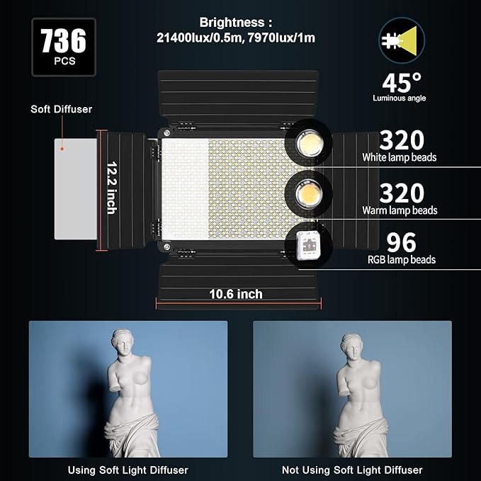 RGB Full Color LED Video Light, GVM 3 Pieces Photography Lighting Kit - Image 2