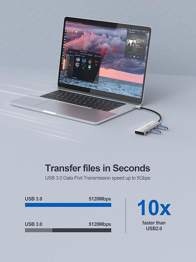 USB 3.0 Hub, 4 Port USB Splitter Extender Portable Adapter Multiport Data Hub - Image 3