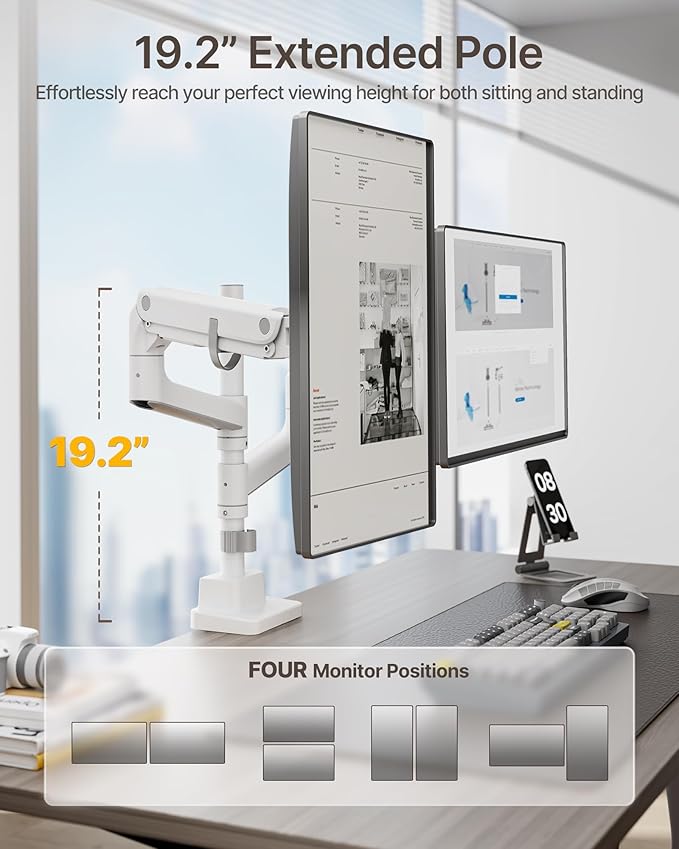 monTEK Dual Monitor Arm for up to 57" and 59.4 lbs Ultrawide Screen, Aluminum - Image 3