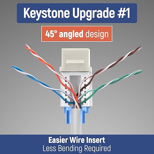 Everest 45° Angled RJ45 Cat5e Keystone Jacks 50-Pack in Light Almond - Image 3
