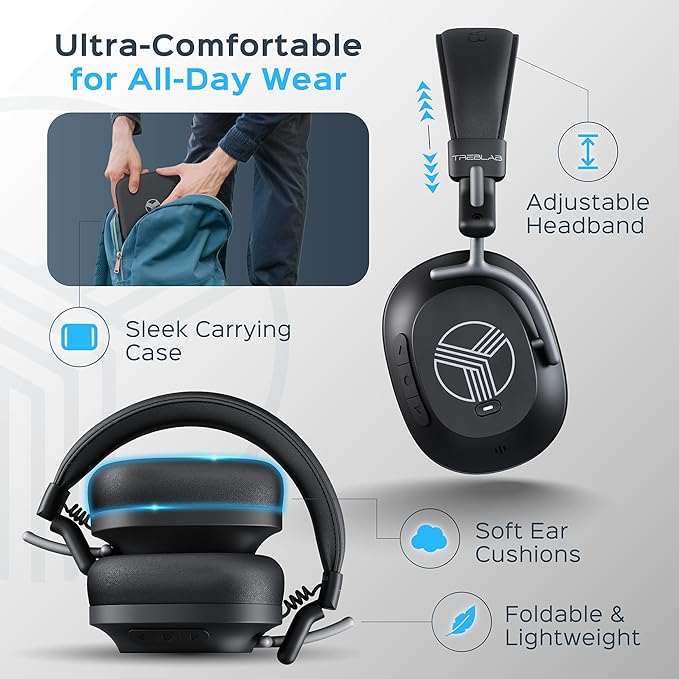 TREBLAB U5 - Hybrid Active Noise Cancelling Headphones Over-Ear, Deep Bass - Image 4