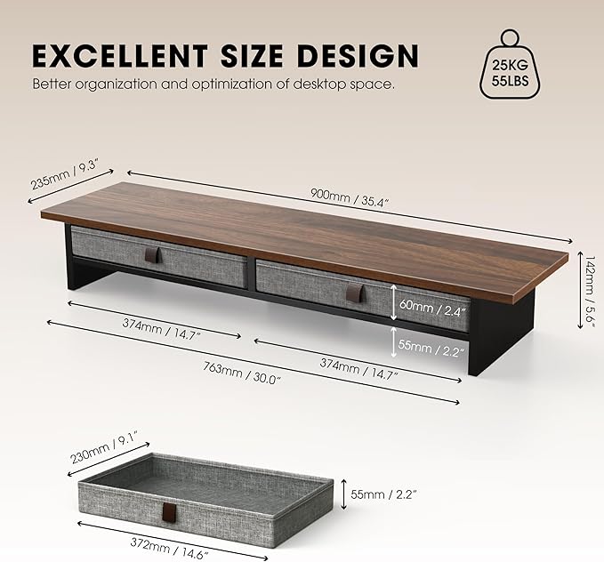 Fenge Monitor Stand with Drawer, 2 Tiers Dual Monitor Riser - Image 5