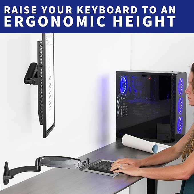 VIVO Sit-Stand 24 Inch Pneumatic Spring Keyboard and Mouse Tray Wall Mount - Image 5