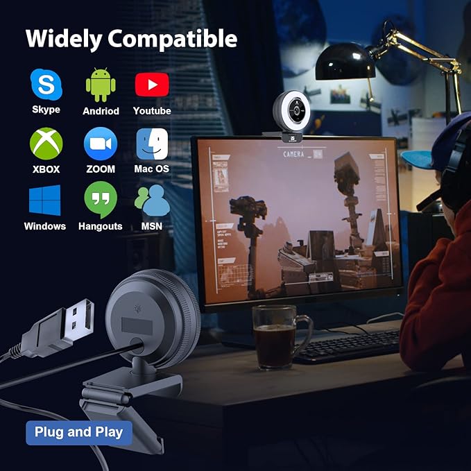 Zoomable Webcam with Remote Control, 1080P 60FPS Streaming with Ring Light and - Image 9