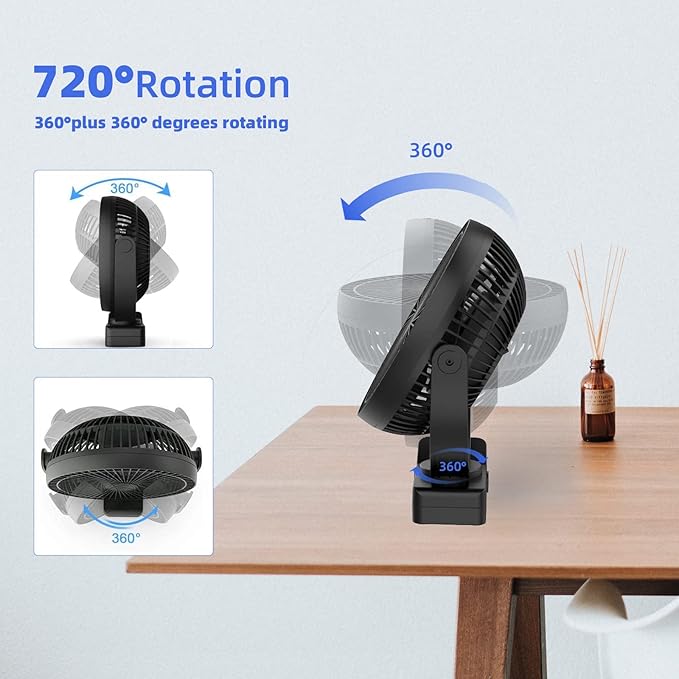 ATEngeus USB Desk Fan, Rechargeable Portable Fan, 8-Inch Clip on Fan, 10000mAh - Image 3
