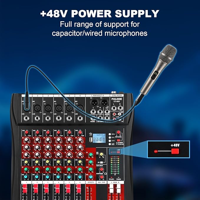 6 Channel Audio Mixer, Professional Music Mixer Board DJ Mixing Console - Image 5