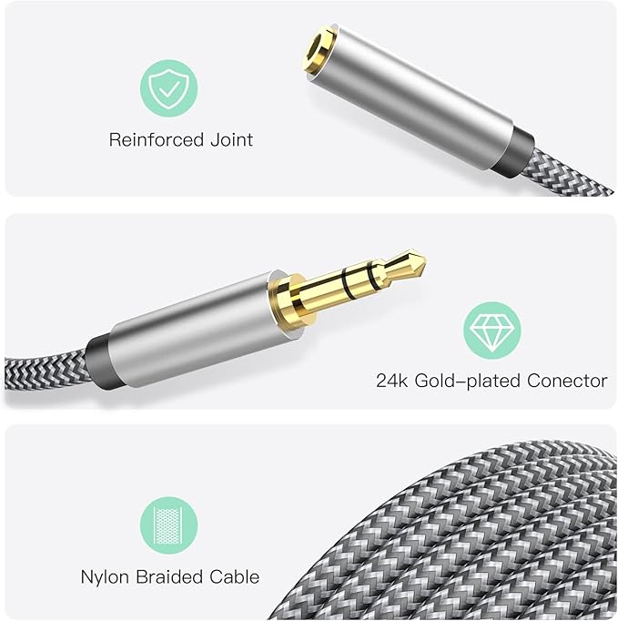 3.5mm Headphone Extension Cable 6ft, Nylon Braided Aux Cord Extender - Image 6