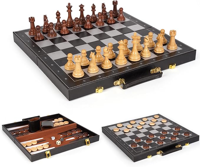 Chess Checkers Backgammon Set 3-in-1 Board Games Sets - Image 6