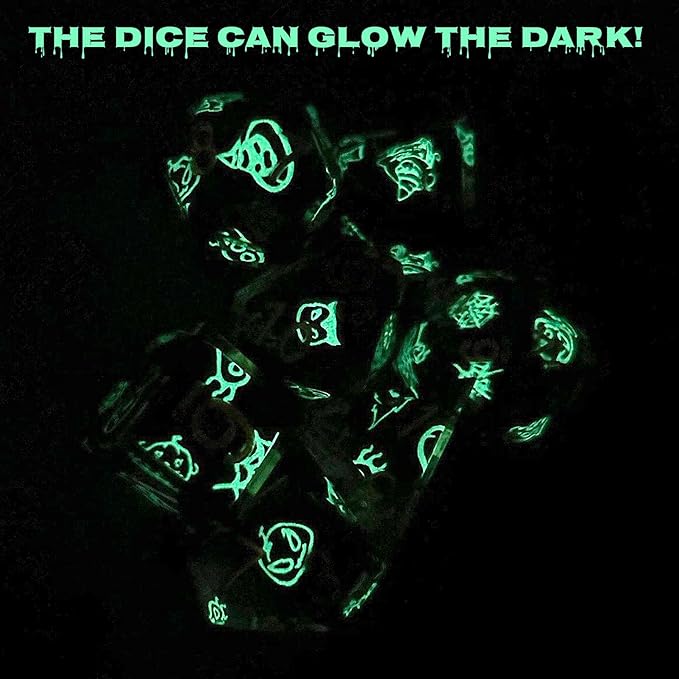 Haxtec Sticker Sharp Edge Dice Halloween Dice Resin DND Dice Set 7PCS Glow in - Image 3