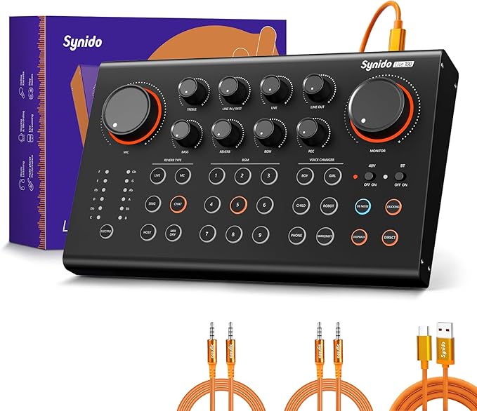 Synido Podcast Equipment Sound Card, Audio Interface Mixer by Synido