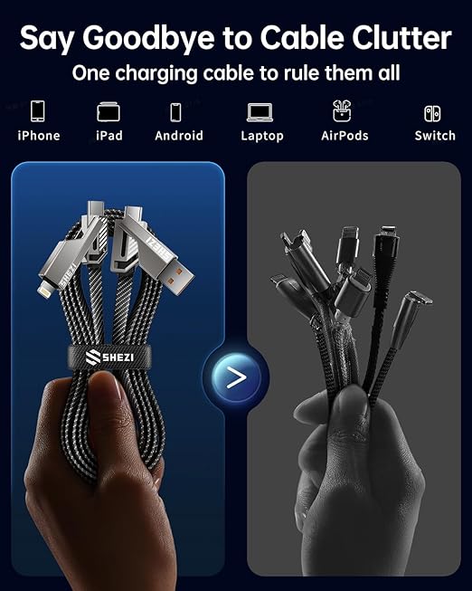 SHEZI 4-in-1 USB C Cable 60W 3FT Fast Charging Flat Nylon Braided Charger Cord - Image 9