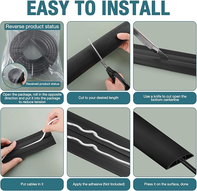 Floor Cord Cover, Cable Protector, 0.63W x 0.31H inches, Wire Cover - Image 7