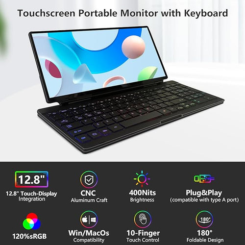 12.8" Portable Touchscreen Keyboard Monitor Stretched Bar Screen Extender - Image 2