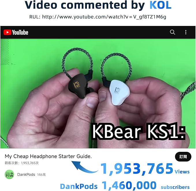 YINYOO KBEAR KS1 in Ear Monitor Bass Earbuds Wired Earbuds, Vocals Forwards - Image 2
