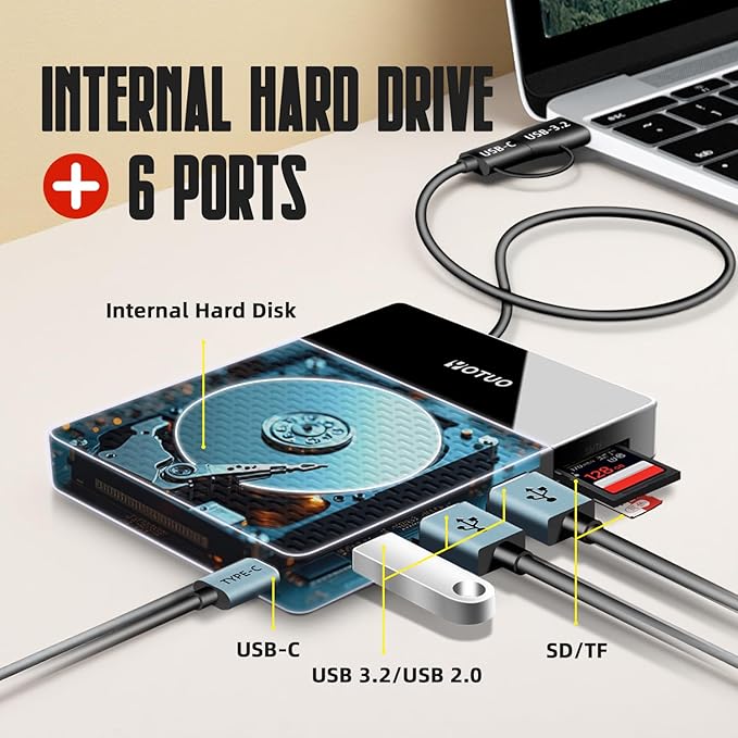 Portable 500GB Docking Station External Hard Drive, USB 3.0, SD/TF Card - Image 3