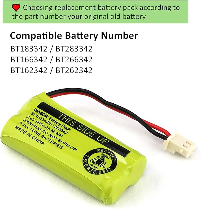 BT183342/BT283342 2.4V 800mAh Ni-MH Battery Pack, Compatible - Image 5