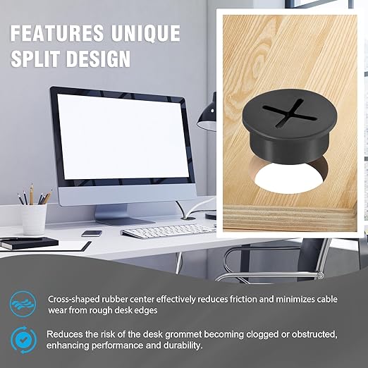 1" Black Desk Grommet, JTemgle Flexible Cable Grommet - Image 4