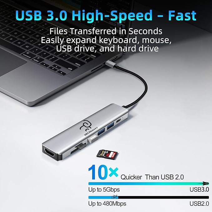 USB C Hub 7-in-1, 4K HDMI, 100W PD Charging, USB 3.0/2.0 Ports, SD/TF Reader - Image 4