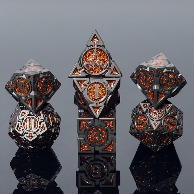 Orange Black Nickel Finish Heavy Metal DND Dice Set by Unknown