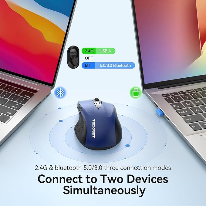TECKNET Rechargeable Jiggler Wireless Mouse 4800 DPI Silent USB A & Bluetooth - Image 4